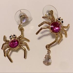 Betsey Johnson Pink and Gold Spider Stud Earrings